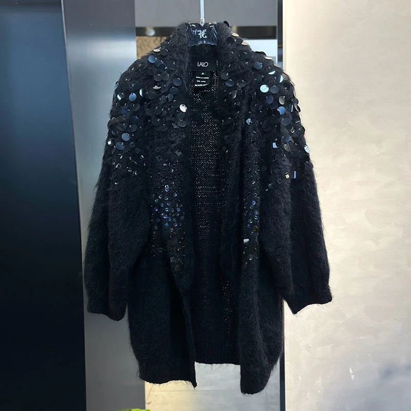 欧洲格鲁吉亚设计师品牌LALO手工钉珠毛衣开衫外套女