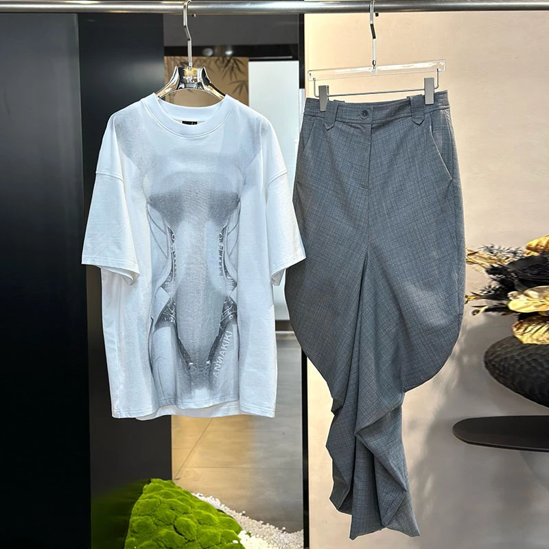 设计师品牌ANNAKIKI 24早秋新款百搭t恤女宽松半裙百搭