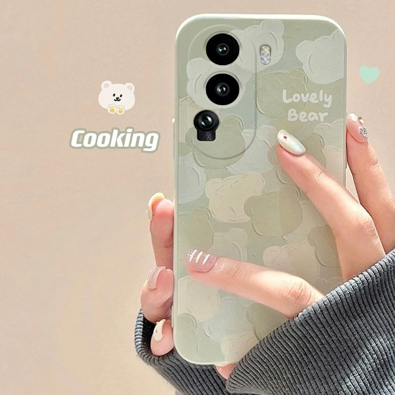 opporeno11小清新绿色油画小熊手机壳可爱卡通女新款简约小众全包