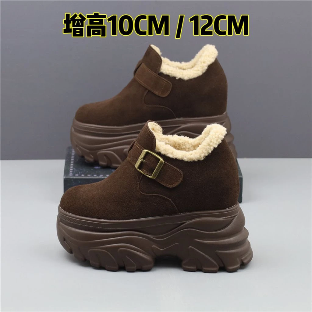 内增高12公分加绒勃肯鞋女厚底10cm显瘦一脚蹬乐福鞋冬季保暖棉鞋