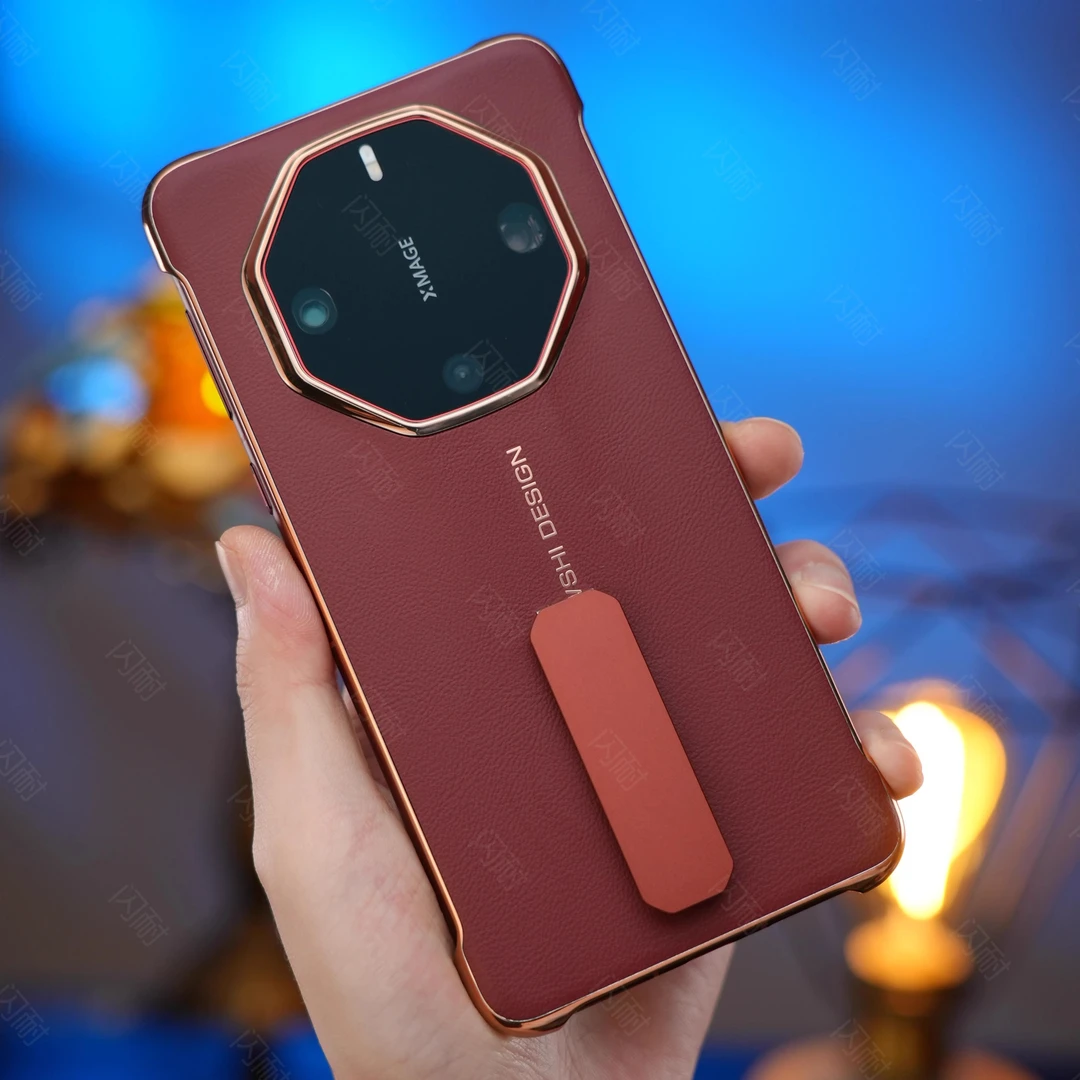 适用华为mate60RS非凡大师手机壳新款电镀旋转支架高档真皮外壳
