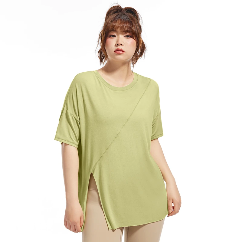 运动t恤女透气速干宽松高弹跑步短袖上衣大码胖MM瑜伽服健身罩衫