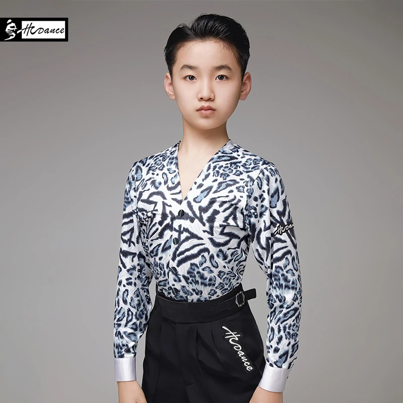 皇朝拉丁舞衣男童练功服上衣男孩形体服t恤2023少儿训练服 HN5058