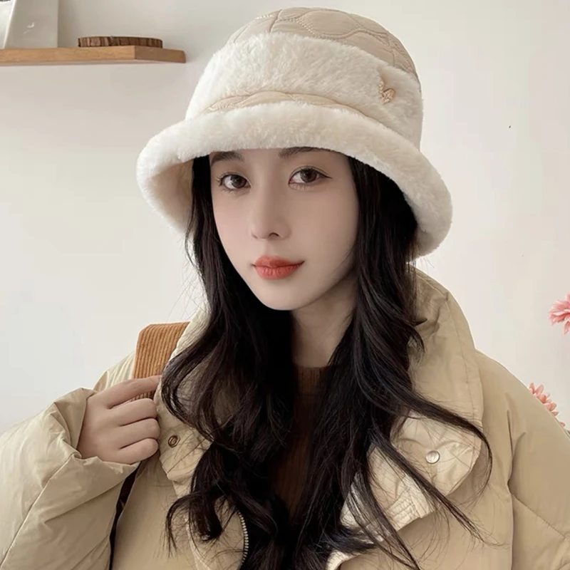 帽子女秋冬季毛绒保暖渔夫帽显脸小百搭素颜水桶帽韩版时尚盆帽潮