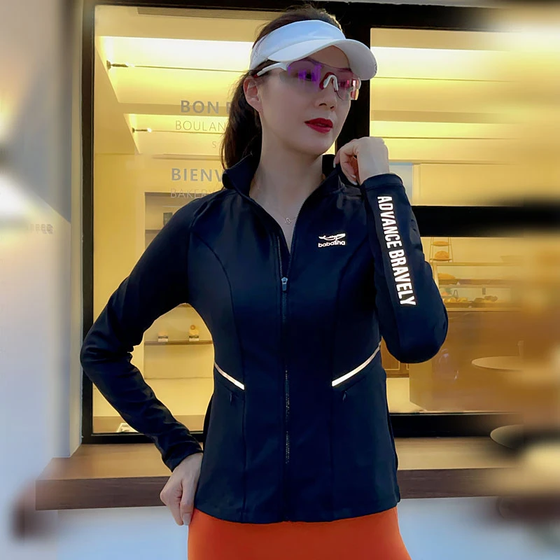 秋冬健身服反光跑步拉链外套女士立领百搭运动上衣瑜伽服短款长袖