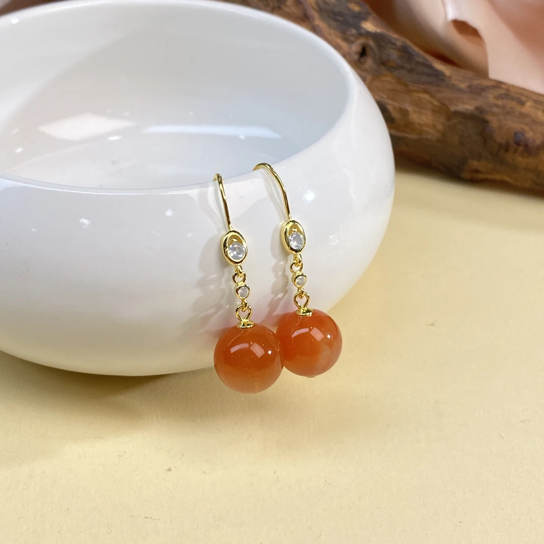 【小北好物】S925银南红圆珠耳钩-16QK01X885【多样性发一件】约11mm