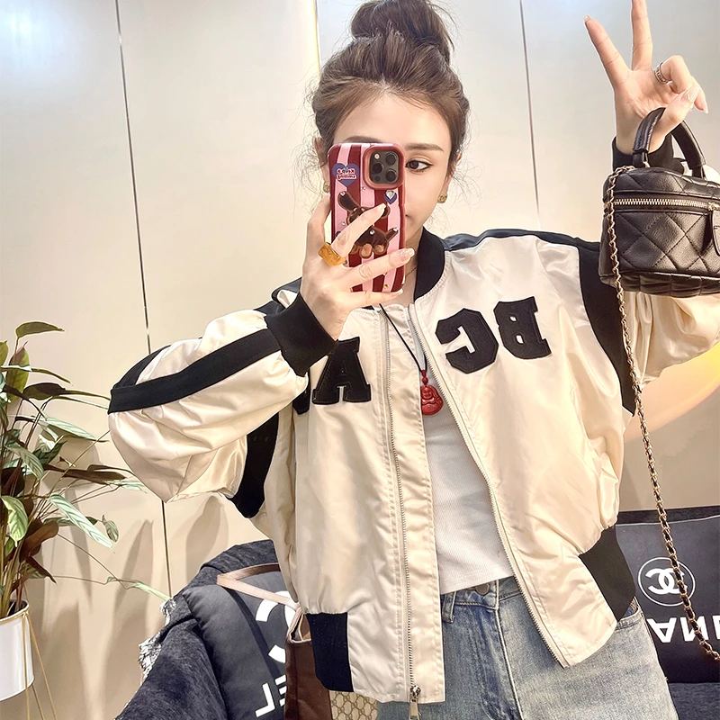 【加棉新款】外套宽松夹克上衣女2023冬季新款高级感撞色棒球服潮