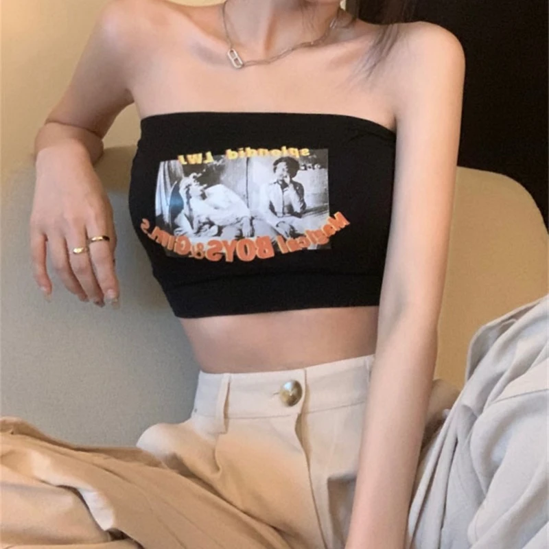 带隐形美背无钢圈防走光内搭短款辣妹修身抹胸打底学生高考毕业季