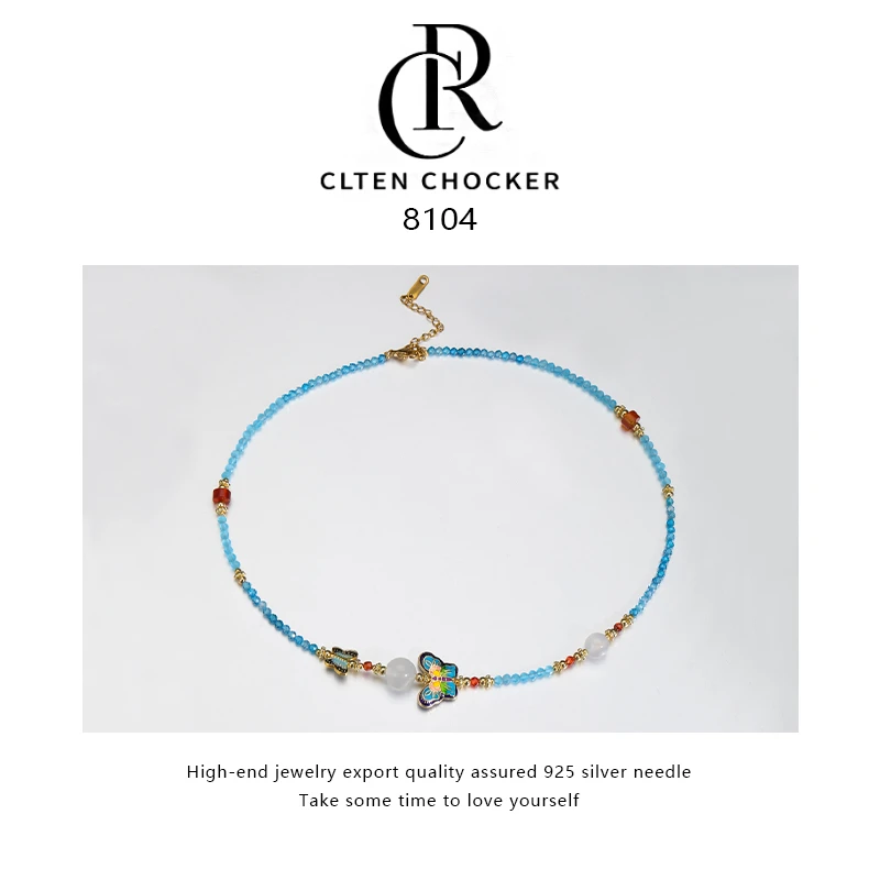 8104 彩色蝴蝶滴釉拼接时尚小众项链百搭项链