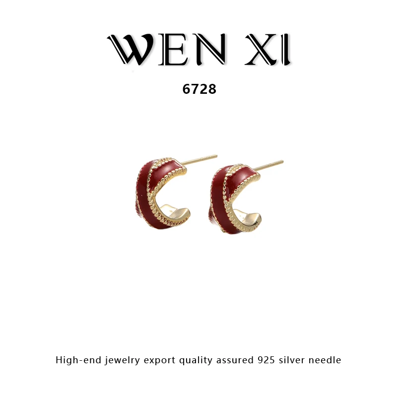 铜合金珐琅耳饰 6728 红色交叉时尚耳钉S925银针
