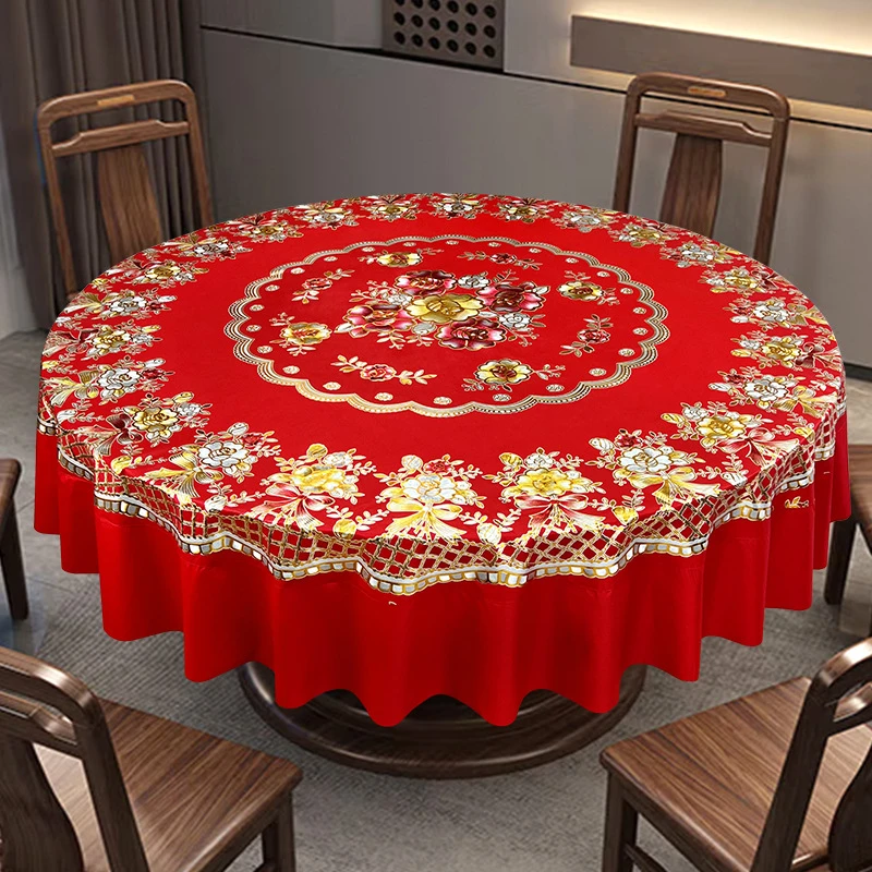 简约耐脏加厚高档圆桌布防水防油防烫免洗PVC台布酒店家用餐桌布