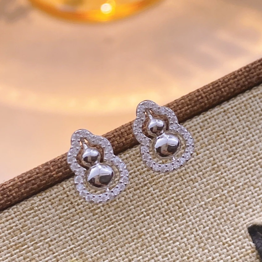 925银合成锆石耳饰 气质轻奢精致小众简约经典满钻金葫芦镶钻精美