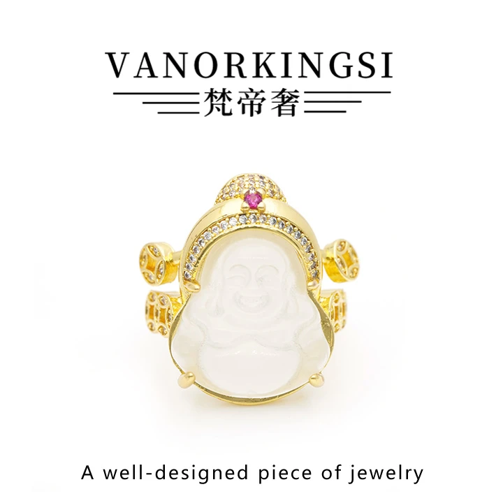 梵帝奢 玉髓财神戒指 贵气满钻镶嵌满钻精致戒指 FD142