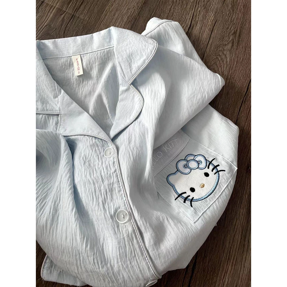 睡衣女夏季云朵棉短袖短裤学生ins宿舍卡通可爱KT猫家居服可外穿