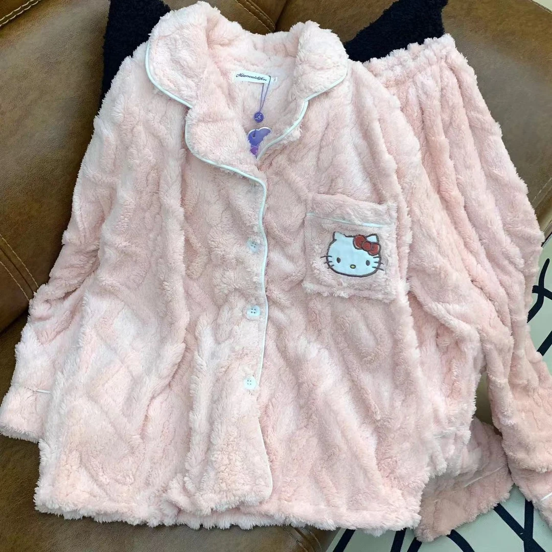 珊瑚绒睡衣女士秋冬季加绒加厚可爱KT猫学生ins宿舍可外穿家居服