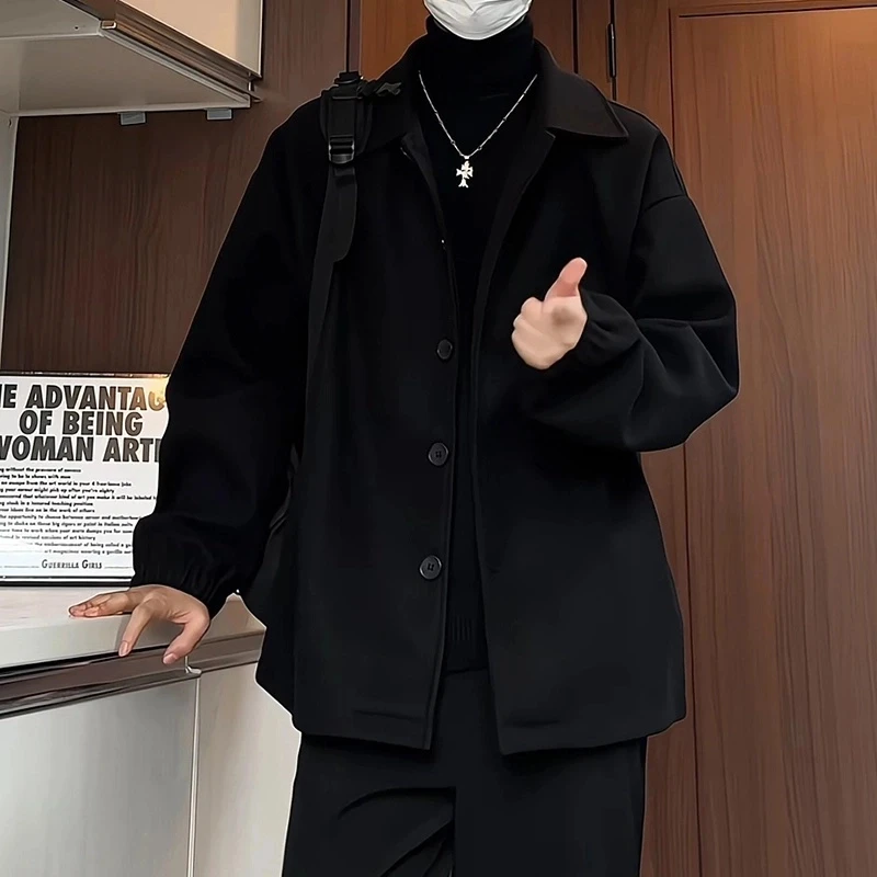 cleanfit西装领夹克男秋冬款高级感宽松呢子外套潮牌美式百搭上衣