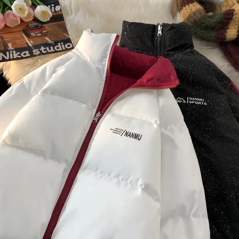 两面穿棉服男冬季满天星立领加厚保暖外套红白色新款棉衣袄子青春