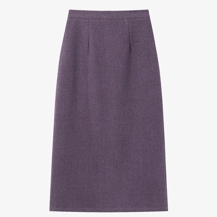 【现现】毛呢长半裙纯色显瘦短裙开叉高腰A字长款半身裙197