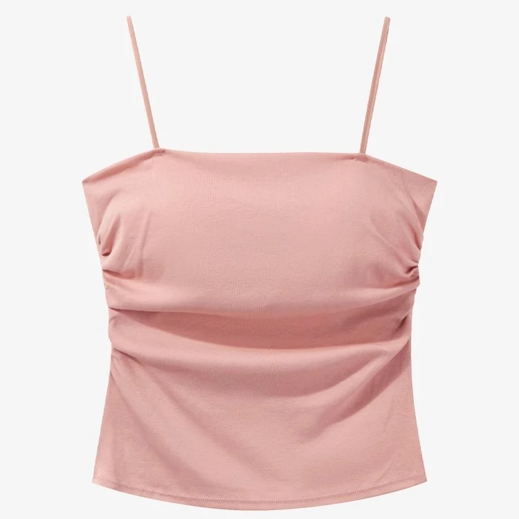 羊城故事- 带胸垫侧面收褶吊带背心韩系辣妹设计感修身上衣108