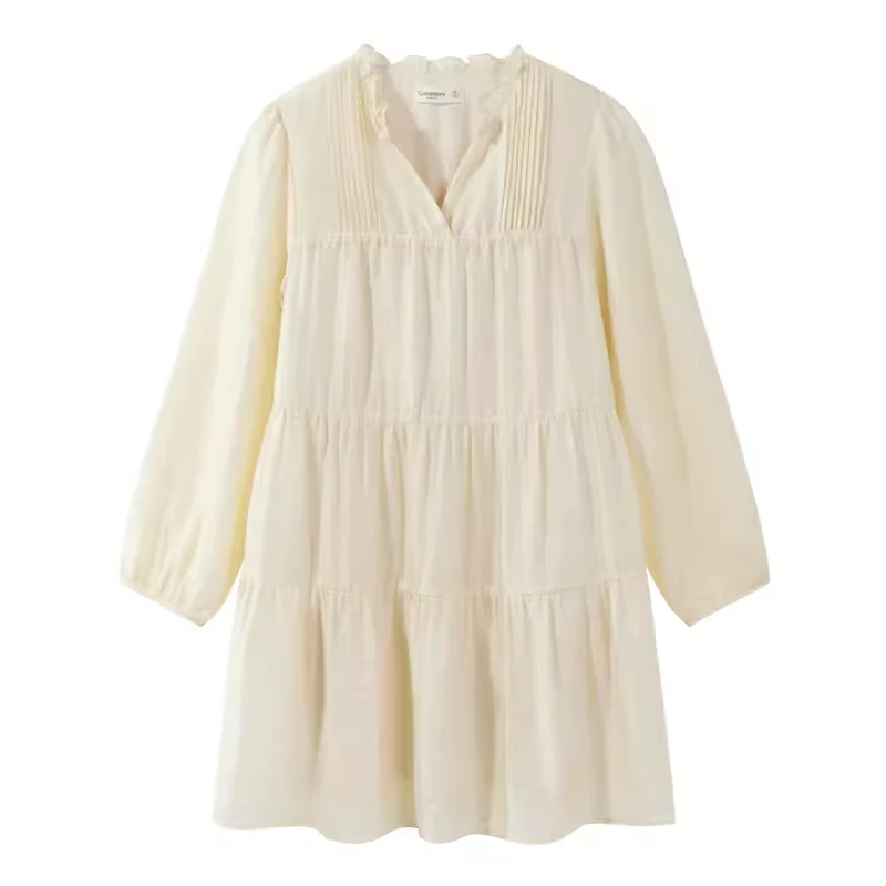 【现现】高级感甜美v领连衣裙夏肌理感减龄宽松a字裙Y40643208