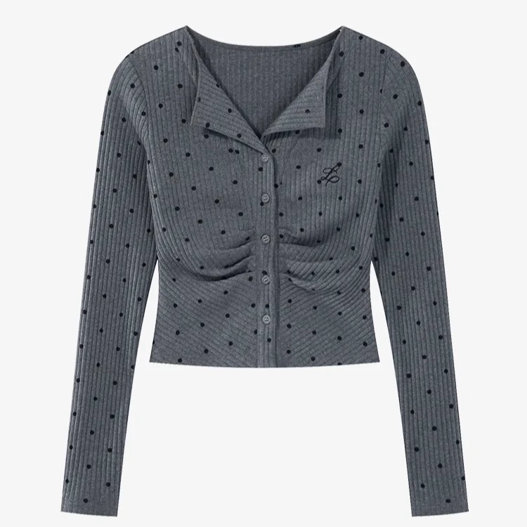 【现现专场】韩系波点V领设计感长袖针织衫软糯百搭上衣Y40945398