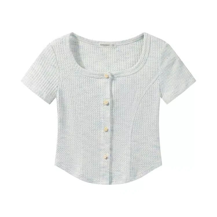 【现现专场】甜美气质薄款针织衫夏方领百搭短款时尚上衣Y40331040