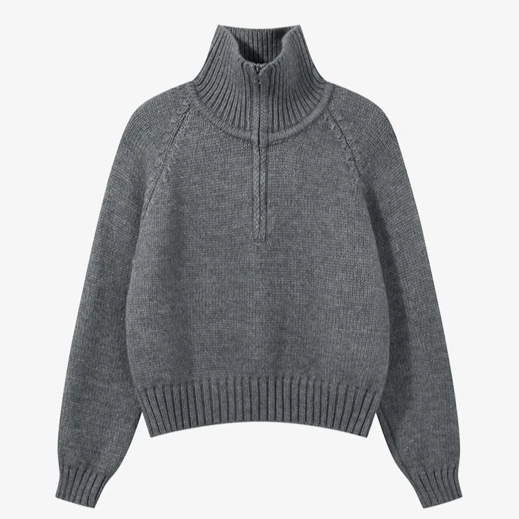 羊城故事-秋冬百搭拉链开衫毛衣立领净版长袖针织衫上衣M835