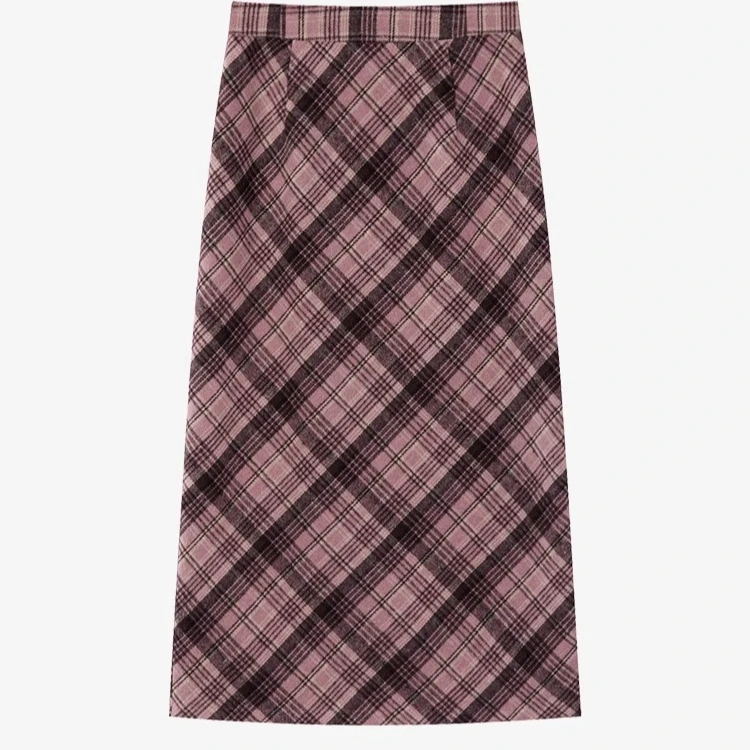 羊城故事-复古甜美格纹撞色半身裙女2024秋高腰a字长裙Y40944491