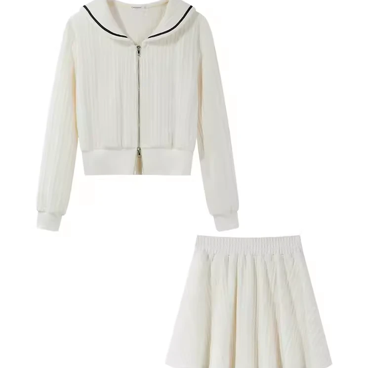 【羊城故事】海军领学院风甜美早秋上衣浅色系半身裙套装Y40843806