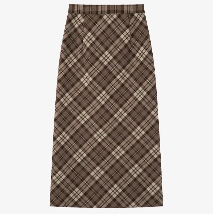 羊城故事-格纹复古秋冬女新款高腰宽松直筒显瘦半身裙Y41045823