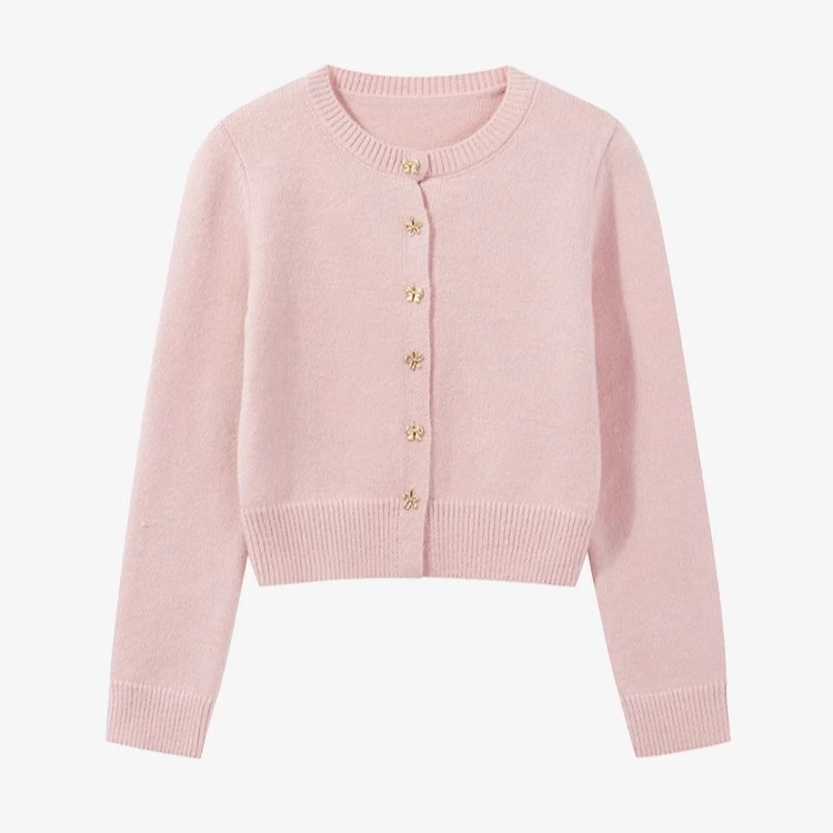 羊城故事-法式轻奢红色粉色蝴蝶扣针织衫女复古时尚开衫Y41146183