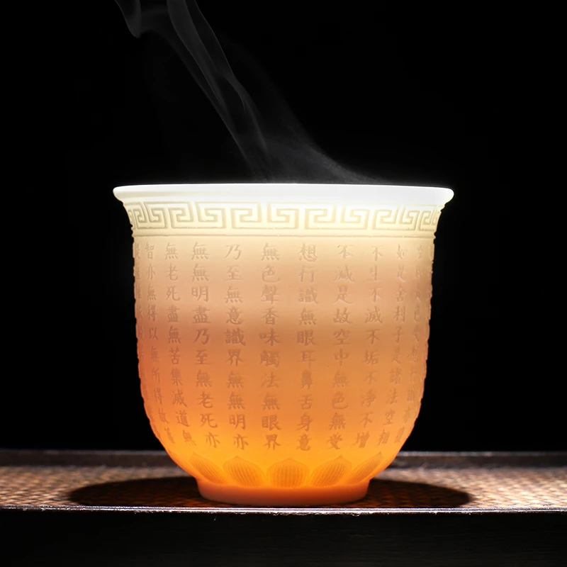羊脂玉瓷心经杯主人杯陶瓷茶杯大号家用中式品茗杯喝茶杯子泡茶