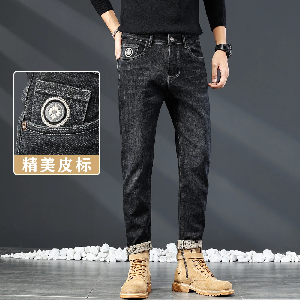 【印花软牛仔裤】M826秋冬厚款印花软牛仔裤修身直筒百搭男牛仔裤子