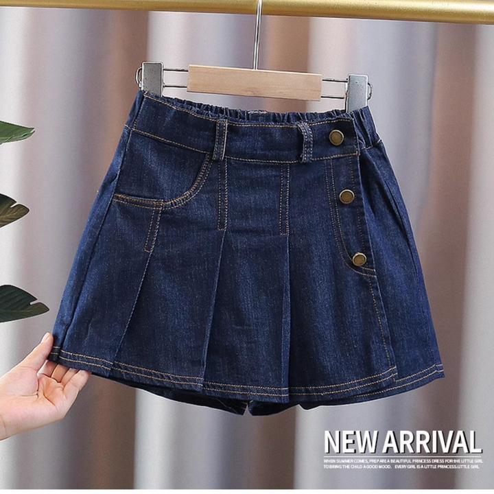 女童牛仔裙裤2024夏季新款中大童半身百褶裤裙夏装儿童女孩短裤子