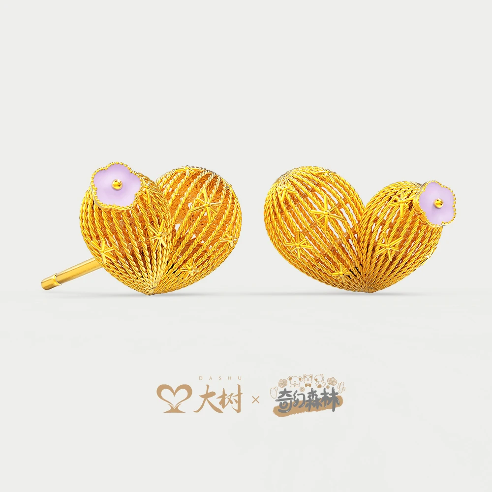 大树珠宝 足金999气质百搭时尚精致爱心仙人掌耳钉