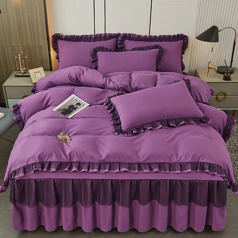 洣莱格  2024新款韩版公主风蕾丝床裙款四件套