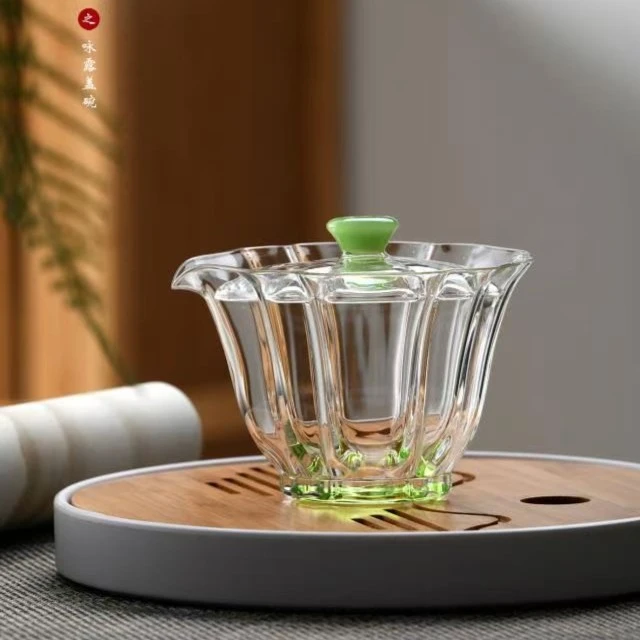 与鹿玉见咏露盖碗绿色玻璃手抓高端盖碗耐高温茶具