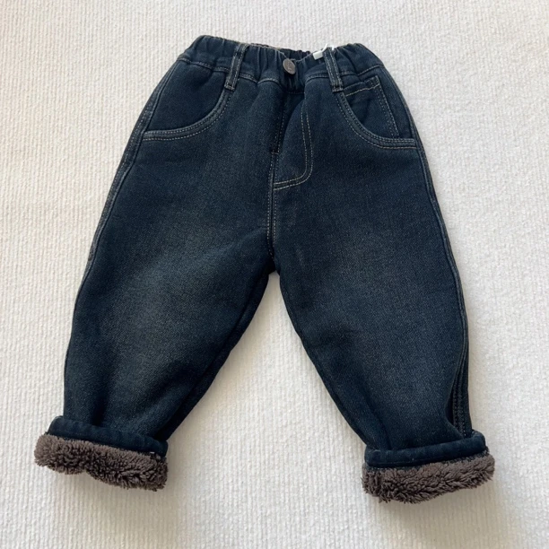 6372一条过冬羊羔绒男童牛仔长裤冬装保暖冬款儿童装宝宝小童棉裤