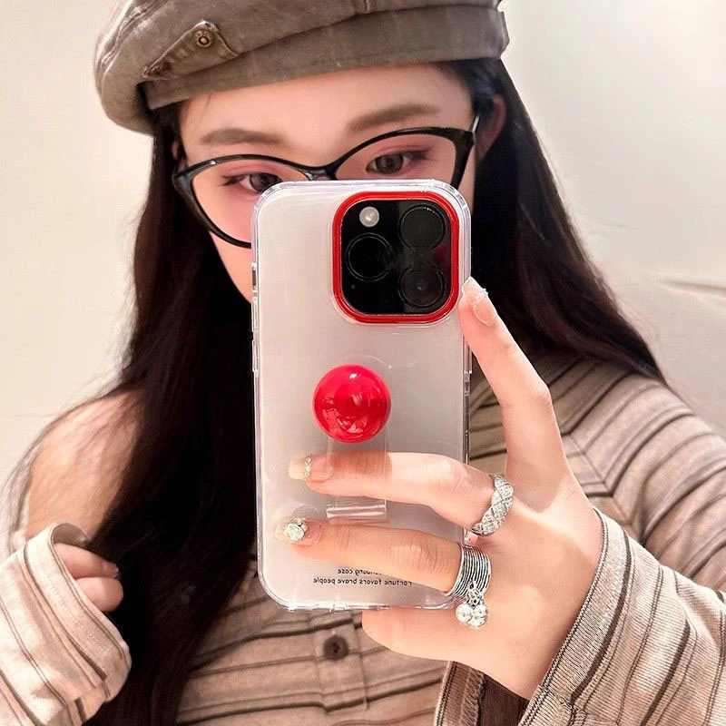 极简ins红色圆球指环适用苹果16promax手机壳iphone13新款14支架X