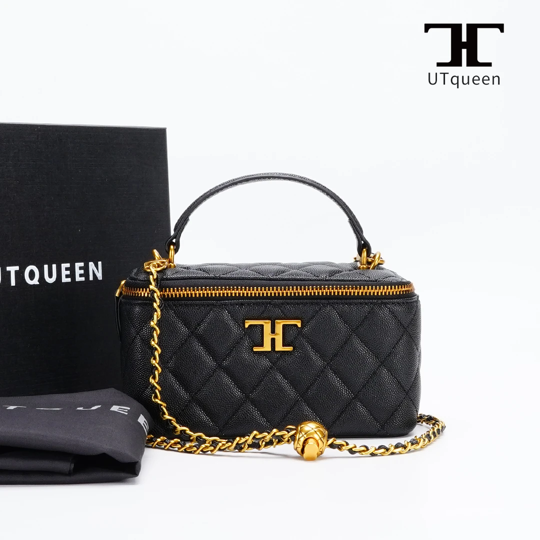 全新未使用  UTqueen Box 金球小方盒包手提单肩鱼子酱黑金