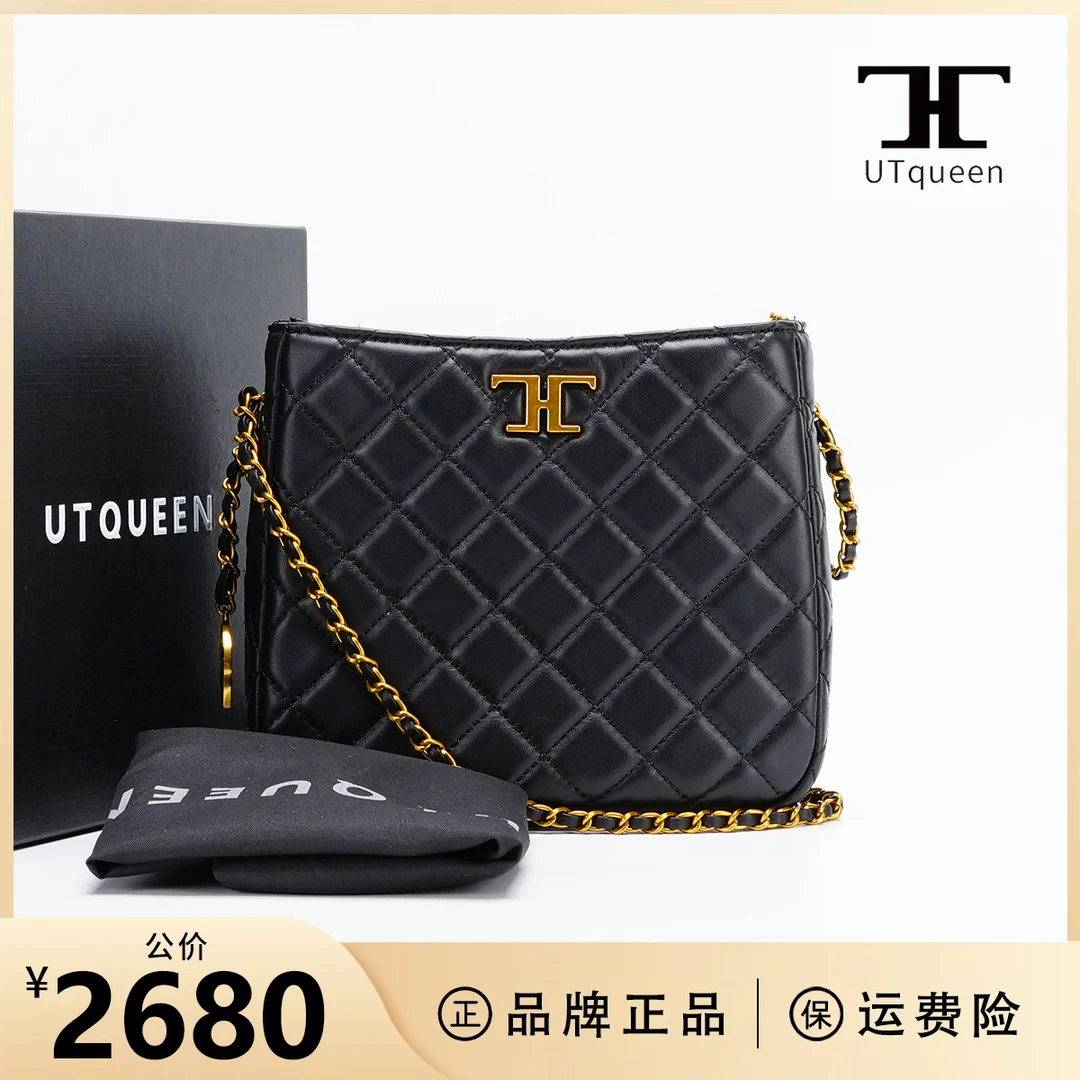 全新未使用  UTqueen Carryme 金球托特包菱格纹单肩斜挎黑金