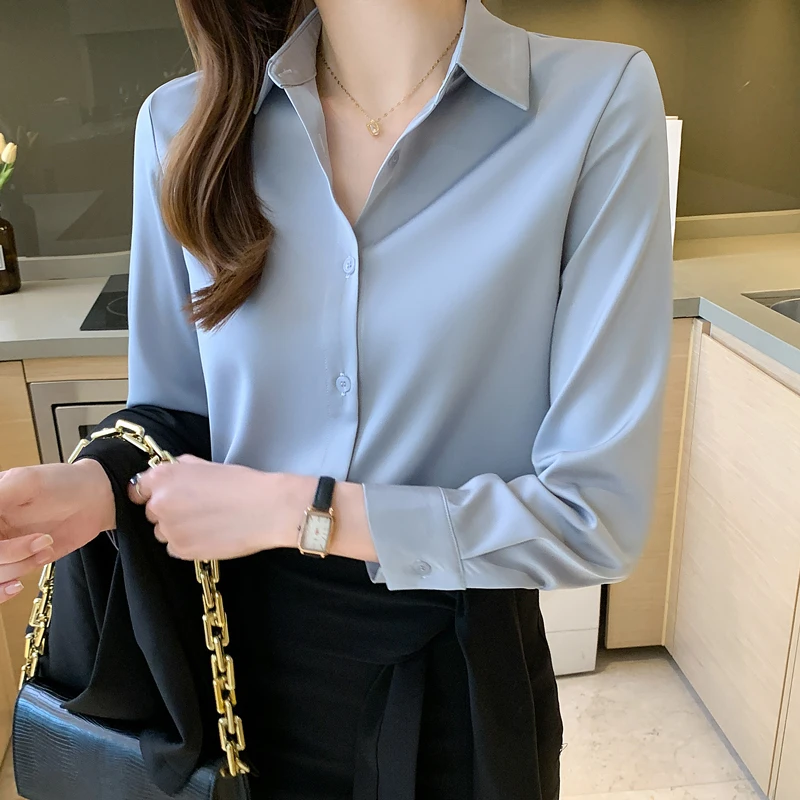 高级感醋酸衬衫女春装2023新款垂感长袖轻奢上衣缎面衬衣通勤小众