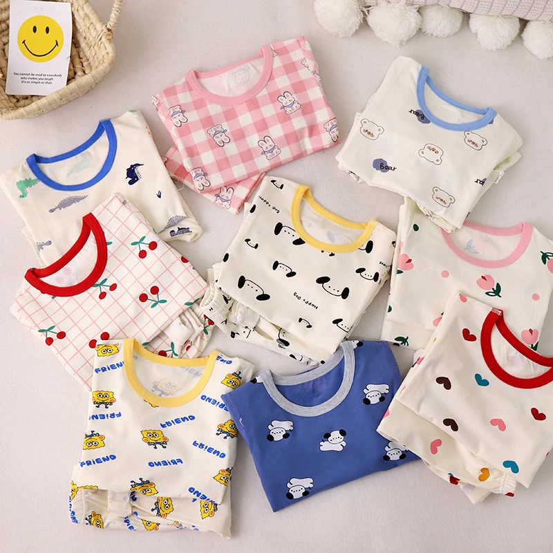 【反季】纯棉无骨莱卡儿童内衣套装男童女童秋衣秋裤睡衣家居服长袖