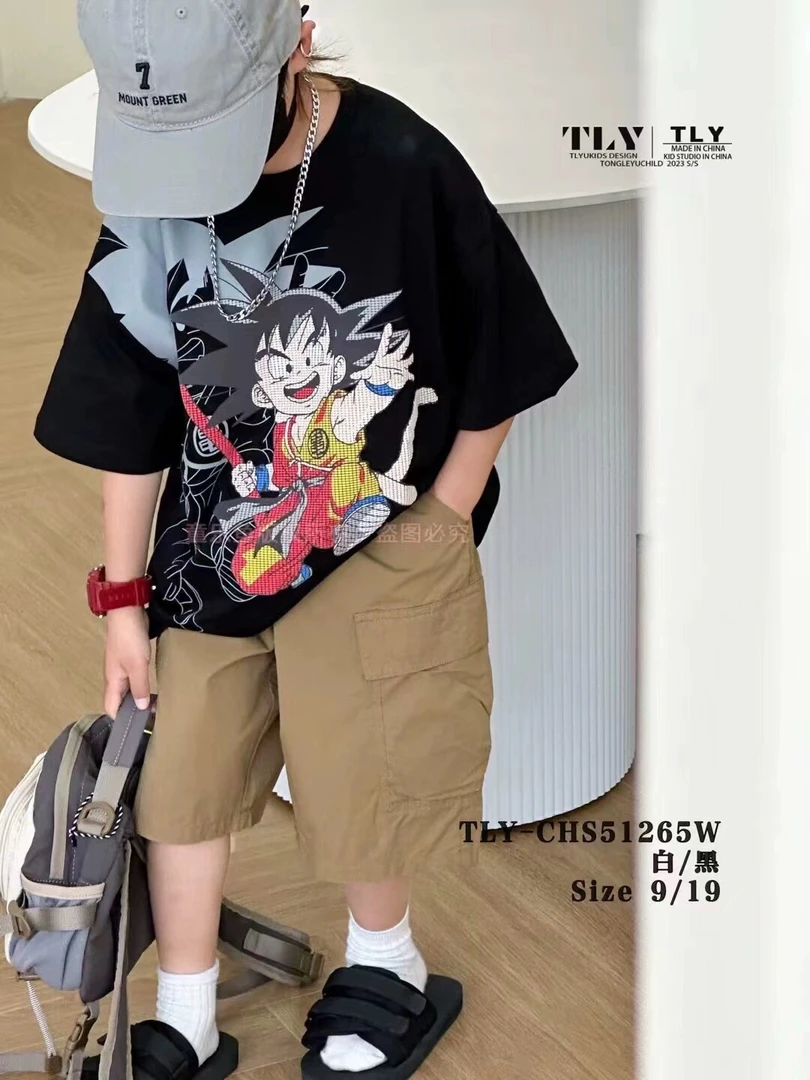 51265男童动漫卡通印花短袖2024夏童乐鱼学生儿童童装纯棉潮T个性