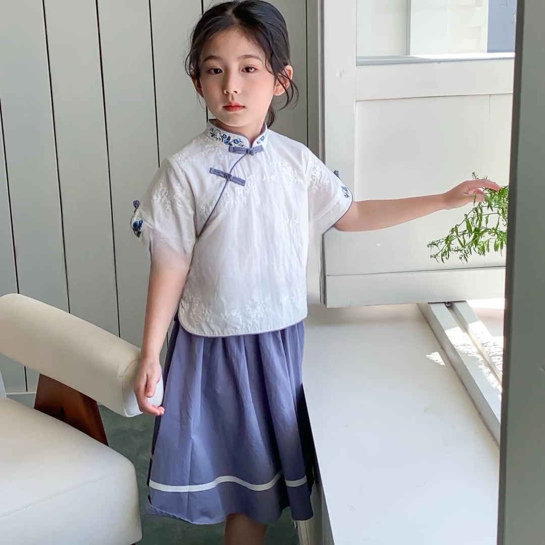 95023儿童汉服套装女童复古短袖夏季新款中国风民族风童装中大童