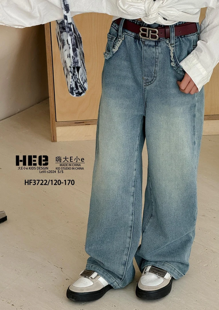 3722女童牛仔阔腿裤2024年春季新款洋气显瘦百搭高腰宽松中大童