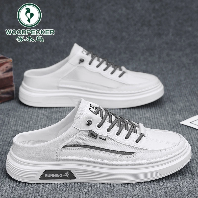 啄木鸟官方正版男鞋2025年新款夏季透气网面软底运动百搭包头半拖
