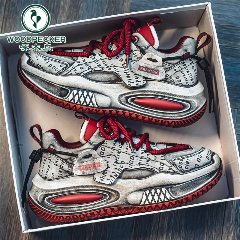 啄木鸟官方正品男鞋2025新款冬季爆款时尚小众港风厚底休闲老爹鞋