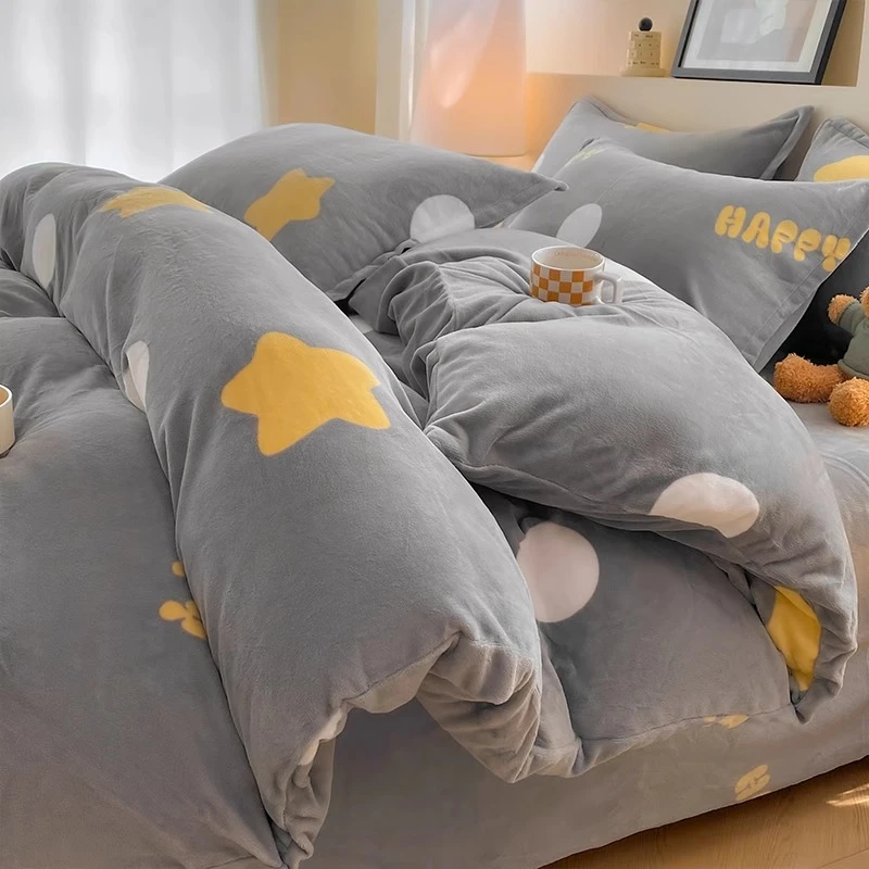冬季珊瑚绒床上四件套牛奶绒加绒被套床单加厚法莱绒宿舍三件套