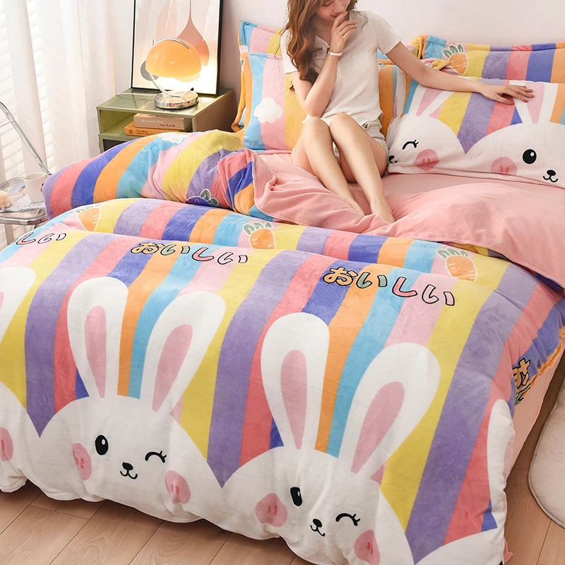 加绒牛奶绒冬季被套单件加厚法兰珊瑚绒150x200x230单人双人被罩